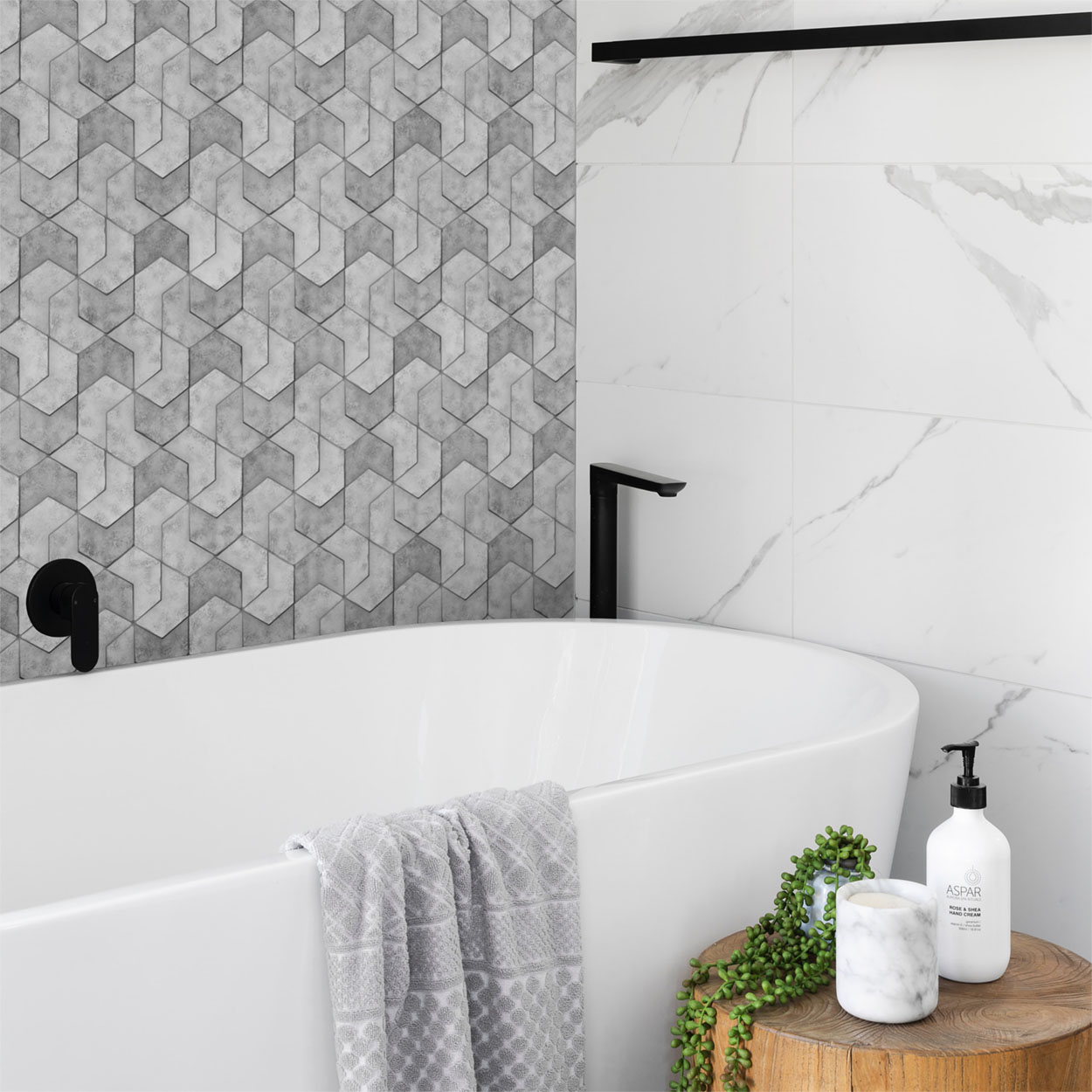 Concrete wall tile arrow pattern